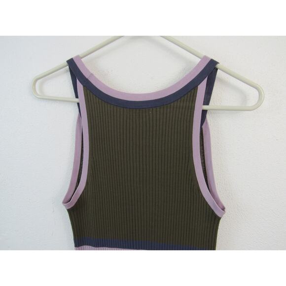 Demylee Small Ribbed Knit Tank Bodycon Dress Olive Green Purple Stripes - Picture 9 of 9